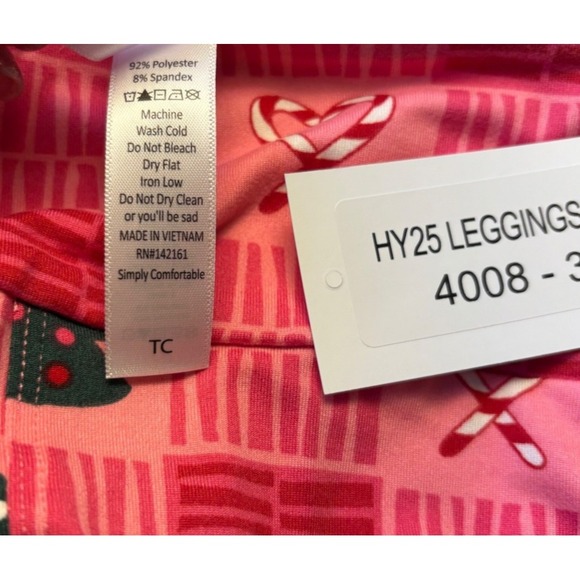 LuLaRoe Womens Leggings Size TC Pink Trees Candy Cane Holiday Christmas 2025 NWT - Picture 3 of 3